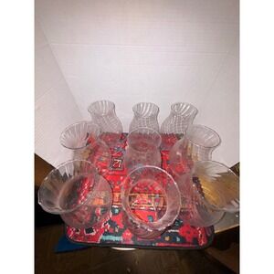 Vintage Clear Swirl Glass Tall Hurricane Chimney Candle Lamp Globe Fitter 9pc